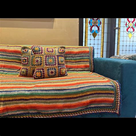 Handmade Vibrant Rainbow Stripe Crochet Bedspread Set – Multi-Colored ...