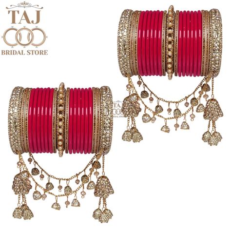 Exquisite Bridal Bangle Set with Cascading Chains – Taj Bridal Store