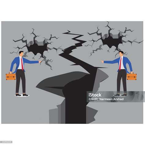 Two Businessmen Stand On Opposite Sides Of Ground Crack And Accuse Each ...