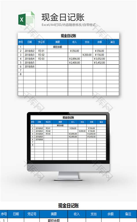 财务现金日记账模板_财务会计Excel模板下载-蓝山办公