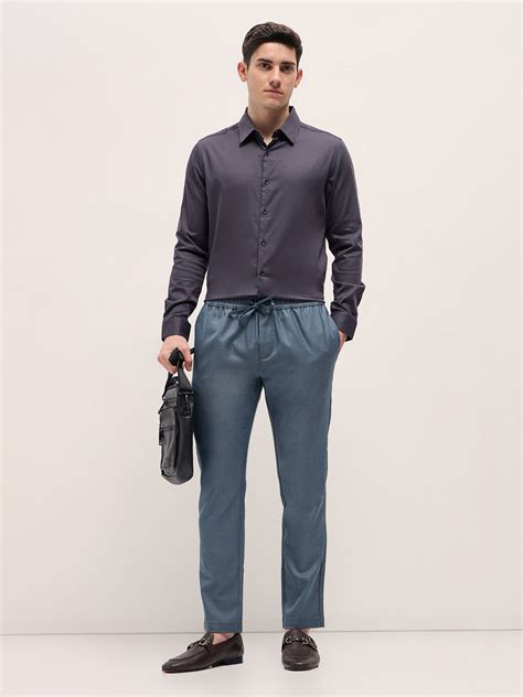 Men Steel Blue Slim Fit Formal Trouser – FYVA