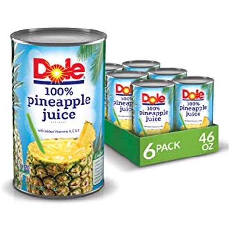 Dole 100% Juice, Pineapple, 46 Ounce Cans (Pack of 6) 46 Fl Oz (Pack of ...
