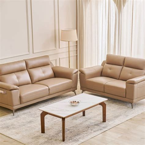 Buy Martin Half Leather 3+2 Seater Sofa Set - Beige from Home Centre at ...