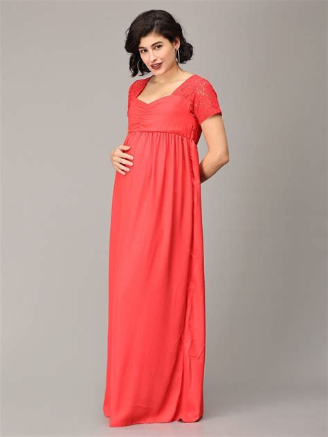 The Mom Store Scarlet Red Lace Maternity Gown - The Mom Store