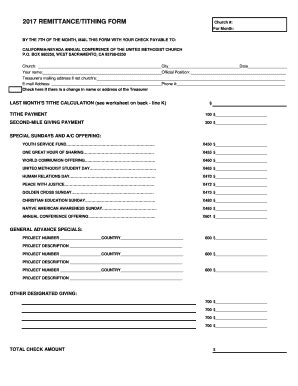 Fillable Online 2017 REMITTANCE/TITHING FORM Fax Email Print - pdfFiller