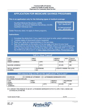 Kentucky Medicare Savings Programs Application - Blank Fillable ...