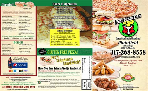 Menu at Fox's Pizza Den pizzeria, Plainfield