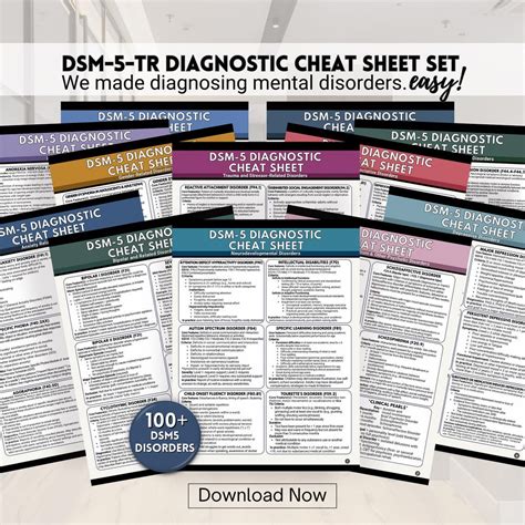 DSM5 Diagnostic Cheat Sheet Set -100+ Mental Disorders Criteria, Core ...
