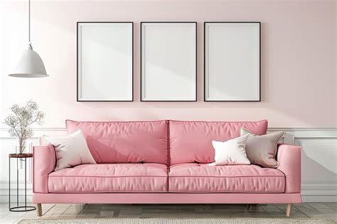 Pink sofa in living room interior with lamp mockup posters | Premium AI ...
