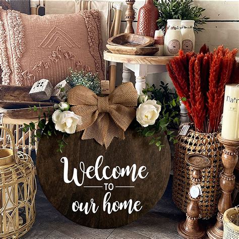 Buy MayAvenue Welcome to Our Home Wreaths Decor Sign Front Door, Round ...