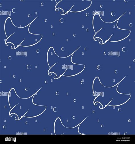 Cute sea and ocean cartoon stingray sketch pattern. Seamless pattern ...