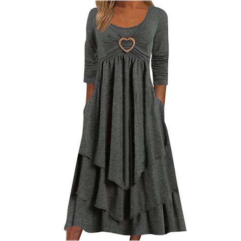 Dark Gray Dresses for Women Solid Color Long Sleeve Patchwork Lace ...