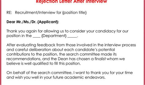 Rejection Email Template after Interview Rejection Letters 20 Free ...