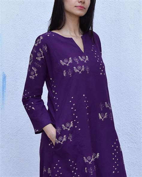 Buy Purple & Pink Block Print Cotton Kurta Set | Bestseller