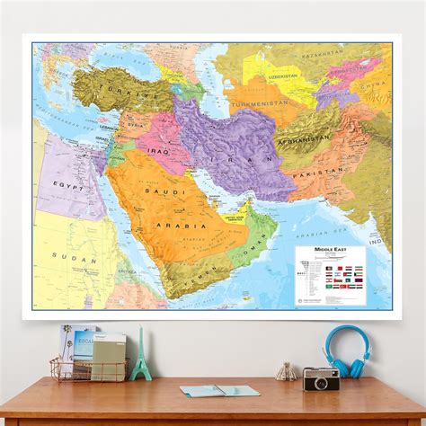 Carte politique murale du Moyen-Orient - Mise à jour 2025 - Laminée ...