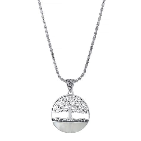 Athra NJ Inc Sterling Silver Oxidized Mother Of Pearl Round Tree Of ...
