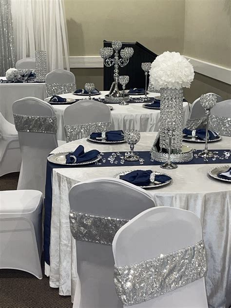 Elegant Blue and Silver Wedding Table Decor