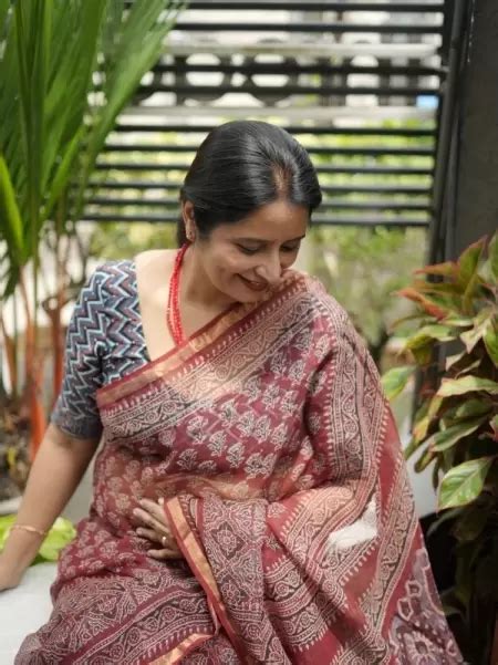 Maroon colour ajrak handblock printed cotton kota saree
