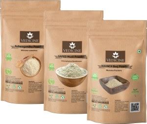 VEDICINE Natural Ashwagandha Safed Musli & Kaunch Konch Seed Powder ...
