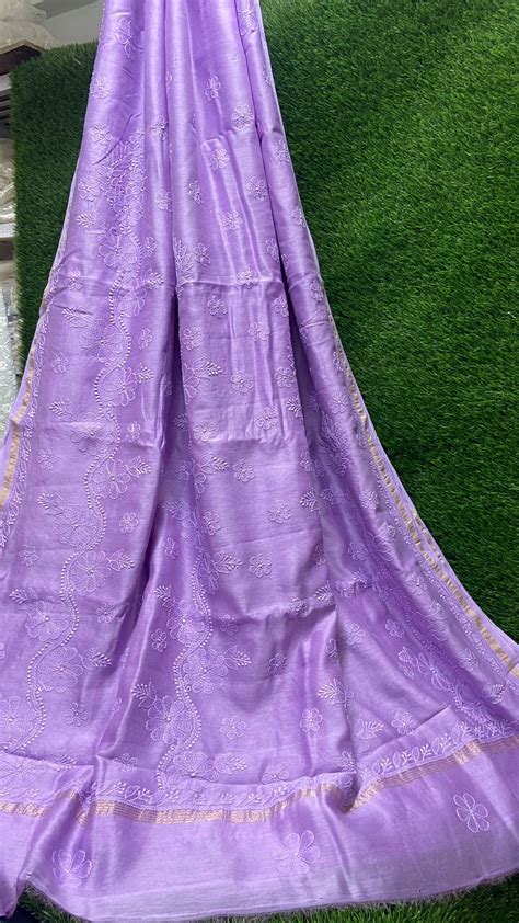 Moonlight Lavender Pure Chanderi silk saree – Traditional Chikankari House