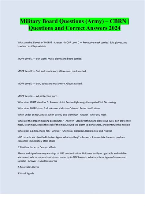 Military Board Questions (Army) – CBRN | Questions and Correct Answers ...