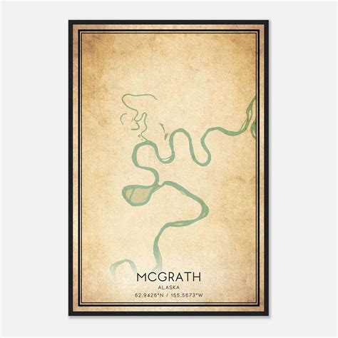 Vintage Mcgrath Alaska Map Poster, Mcgrath AK City Road Wall Art Print - Custom Maps & Posters