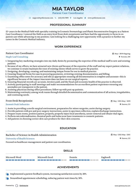 10+ Patient Care Coordinator Resume Samples & Templates for 2025