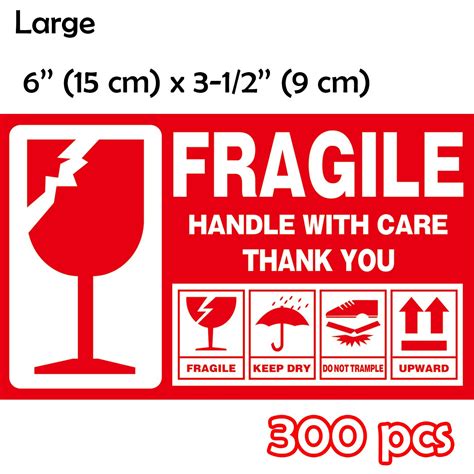 Buy Shipping Labels 300 pcs, (6" X 3½") Large Fragile Handle with Care ...