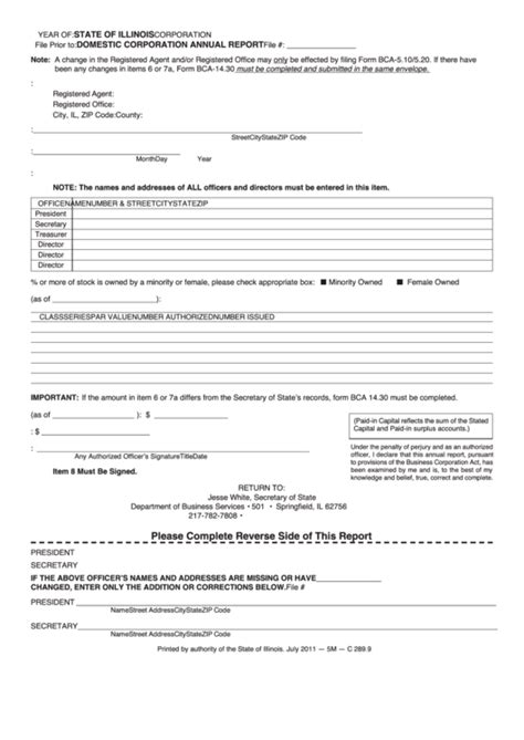 Fillable Illinois Domestic Corporation Annual Report - Illinois ...