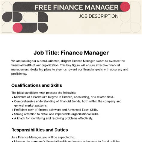 Free Finance Manager Job Description Template to Edit Online