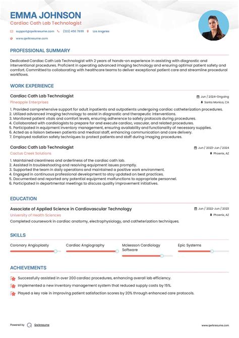 10+ Cardiac Cath Lab Technologist Resume Samples & Templates for 2025