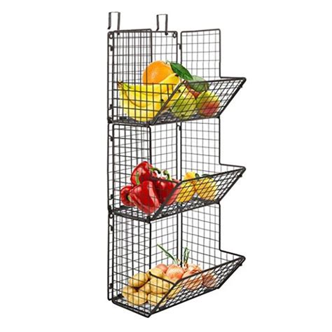 Hanging fruit basket rustic shelves Metal Wire 3 Tier Wall Mounted ...