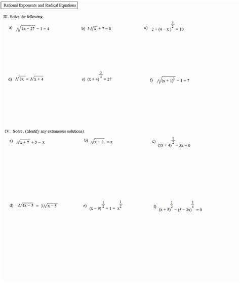 Solving Radical Equations Worksheet