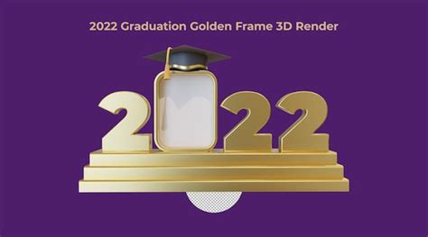 2022 Złota Graduation Hat Frame Render 3D | Plik PSD Premium