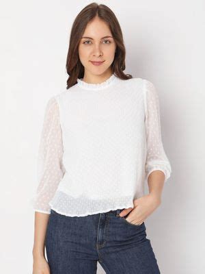 Buy VERO MODA Women Textured Casual Wear White Top Online