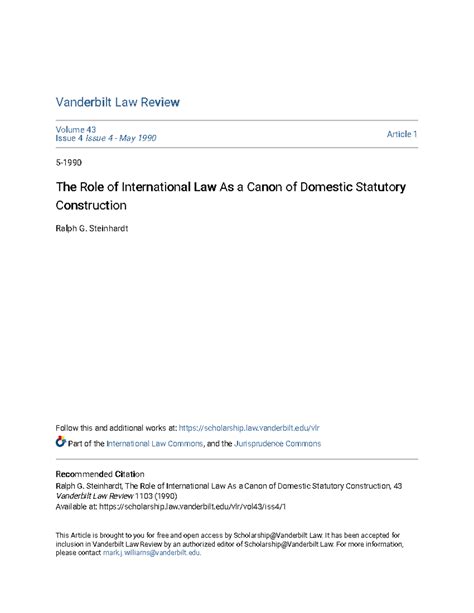 The Role of International Law As a Canon of Domestic Statutory Co ...