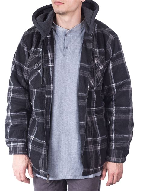 Men's Flannel Shirt Jacket 2023 Fleece Lined Plaid Coat Full Zip Up ...