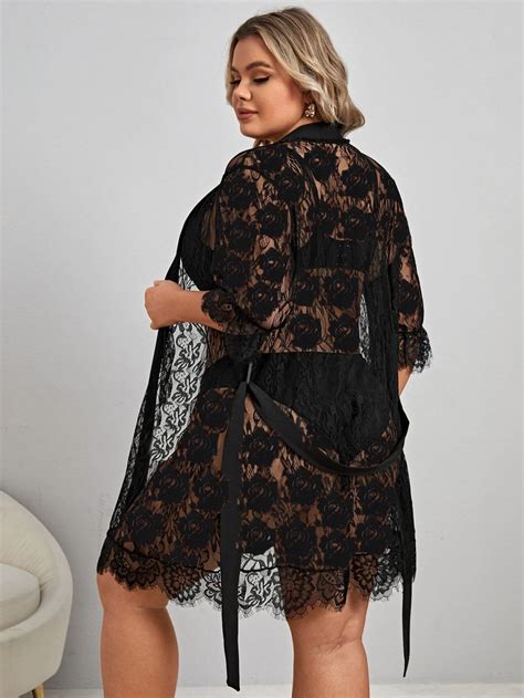 Wholesale Plus Size Erotic Lingerie Flower Lace Mesh Night Robe ...