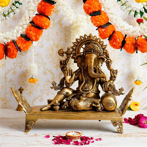 Blessing Lord Ganesha in Resting Pose Antique Look Handcrafted Premium ...