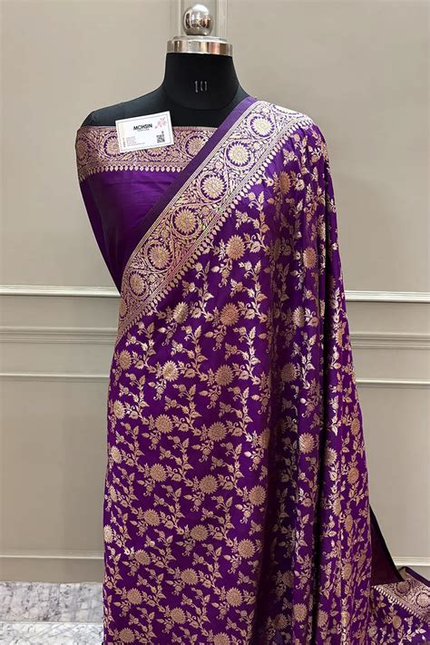 Purple Golden Zari Satin Silk Banarasi Saree – Mohsin Textiles