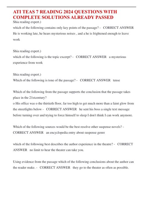 ATI TEAS 7 READING 2024 QUESTIONS WITH COMPLETE SOLUTIONS - ATI TEAS 7 ...