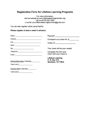 Fillable Online lifetimelearningbrenham Registration Form for Lifetime ...