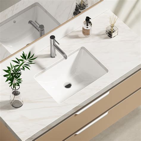 Enbol Undermount Bathroom Sink Rectangle 18x13 Inch White Ceramic ...