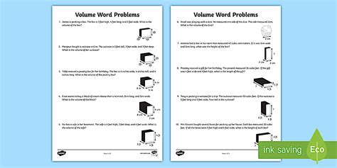 Volume Word Problems for 3rd-5th Grade