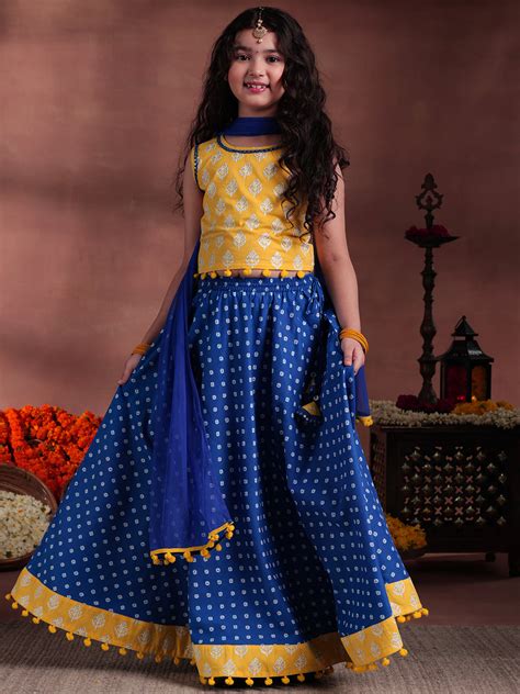Buy Libas Kids Yellow Cotton Printed Lehenga Set Online at Rs.2699 | Libas