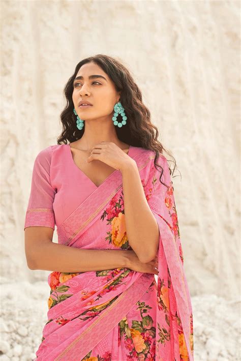 Pink Print Georgette Silk Saree With Designer Blouse – SHANGRILA DESIGNER