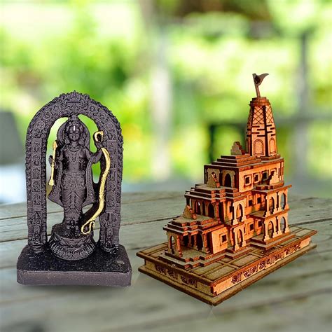 santarms Ayodhya Ram Mandir Model with Ram Lall Idol Wood Mandir Relig ...