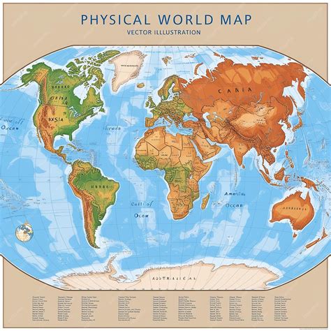 World Map with Physical Features 的图像结果