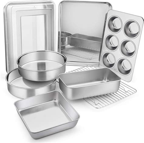 Amazon.com: E-far Stainless Steel Baking Pan Set, 9-Piece Bakeware Sets ...