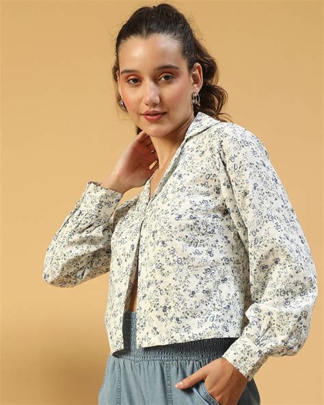 Buy Women's White Floral Printed Crop Shirt Online in India at Bewakoof